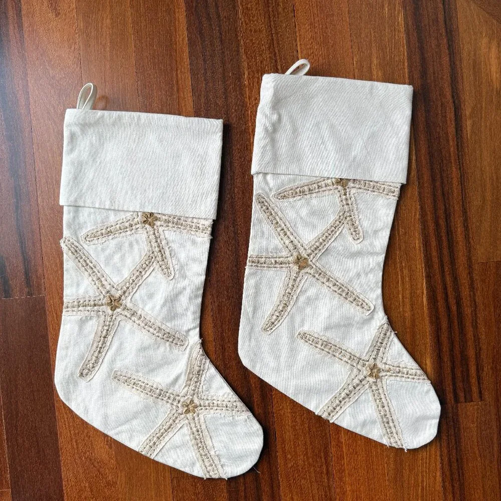 Two (2) Pottery Barn Caicos Starfish Beach Cream Stockings
